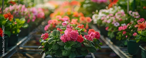 Vibrant Pink Flowers Blooming in a Greenhouse Setting