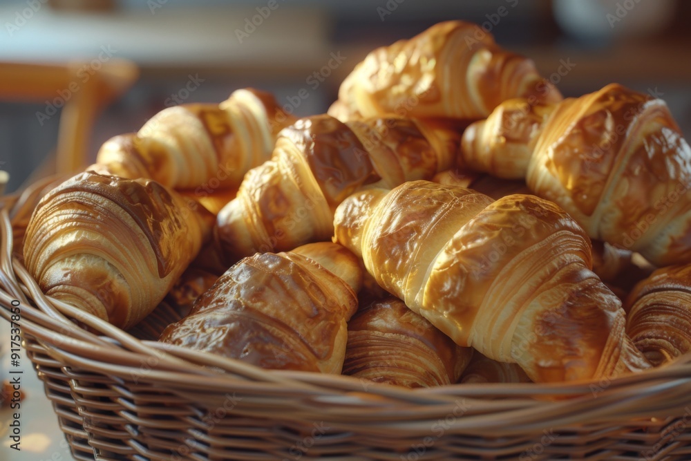 Croissant: A basket of freshly baked croissants with a golden, flaky crust Croissant: A basket of freshly baked croissants with a golden, flaky crust