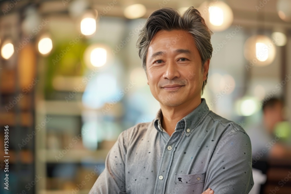 Portrait of a middle aged Asian man in startup company office Portrait of a middle aged Asian man in startup company office