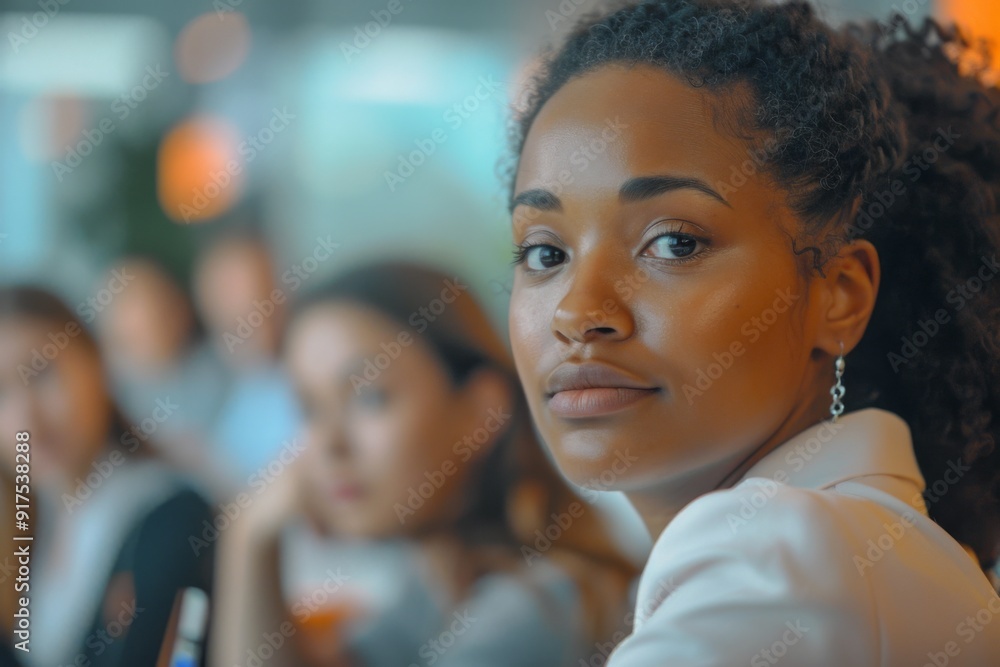 Young black businesswoman in focus during office meeting Young black businesswoman in focus during office meeting