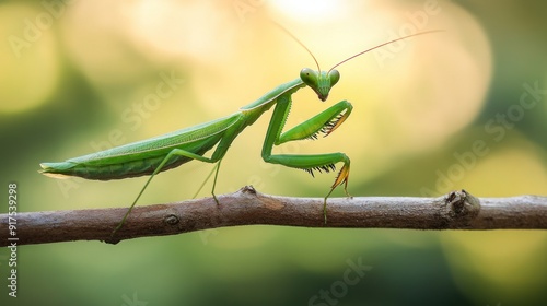 Wallpaper Mural Green Praying Mantis on a Branch Torontodigital.ca