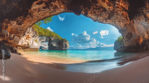 very beautiful and exotic islands and beaches, with angles taken from inside the cave