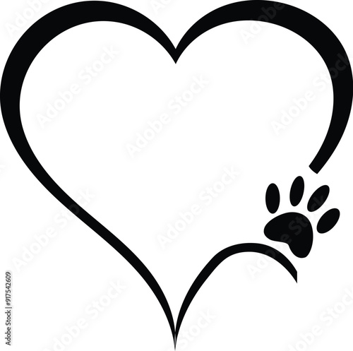 Open heart paw print silhouette - Black heart paw print