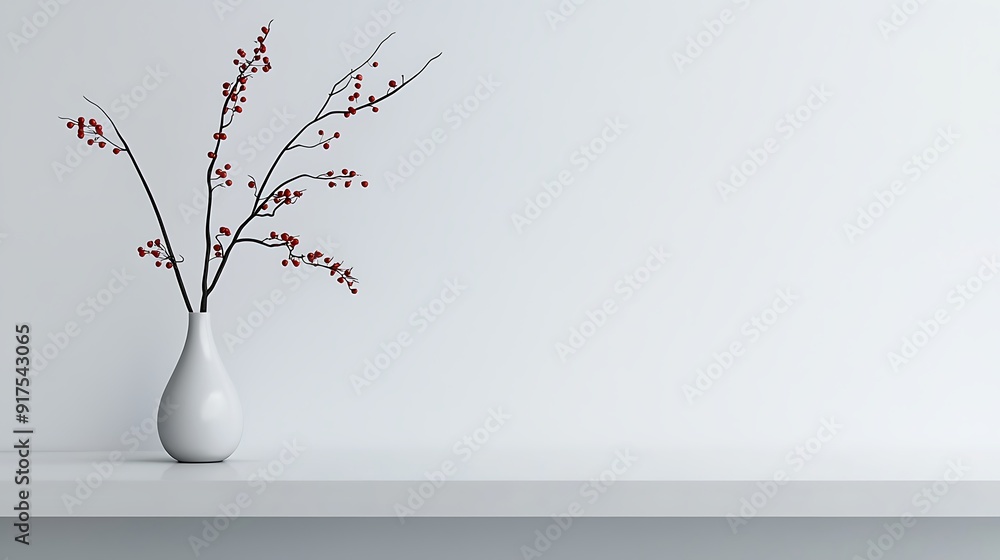 Neutral desk with ceramic vase, soft light, minimalist modern decor, copy space for text, Neutral desk with ceramic vase, soft light, minimalist modern decor, copy space for text,