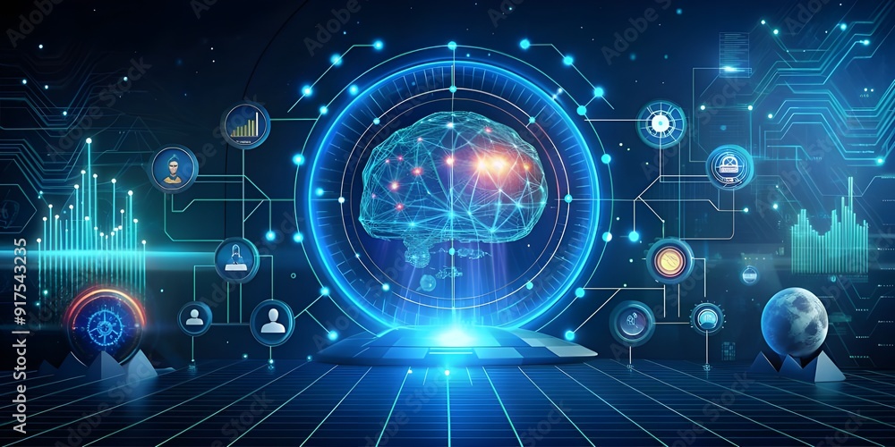 Obraz premium Futuristic AI Robot with Digital Technology Interface