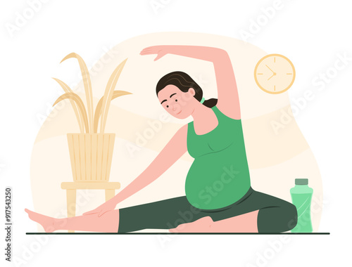 Pregnant Woman Sitting on Mat and Doing Yoga Exercise for Prenatal Health