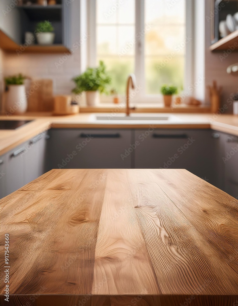 various items placed on a wooden table with a minimalist kitchen background. generative ai various items placed on a wooden table with a minimalist kitchen background. generative ai