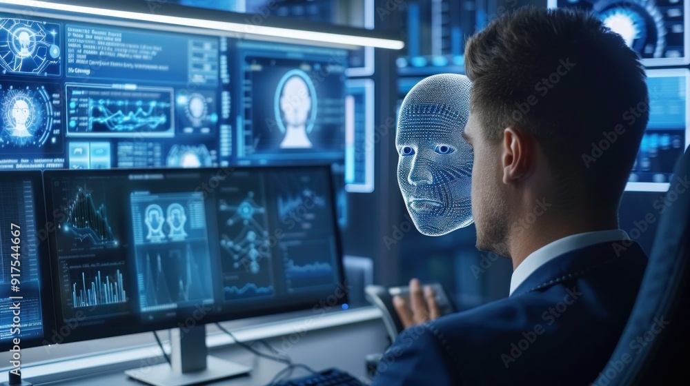Fototapeta premium Man Interacting with a Digital Interface