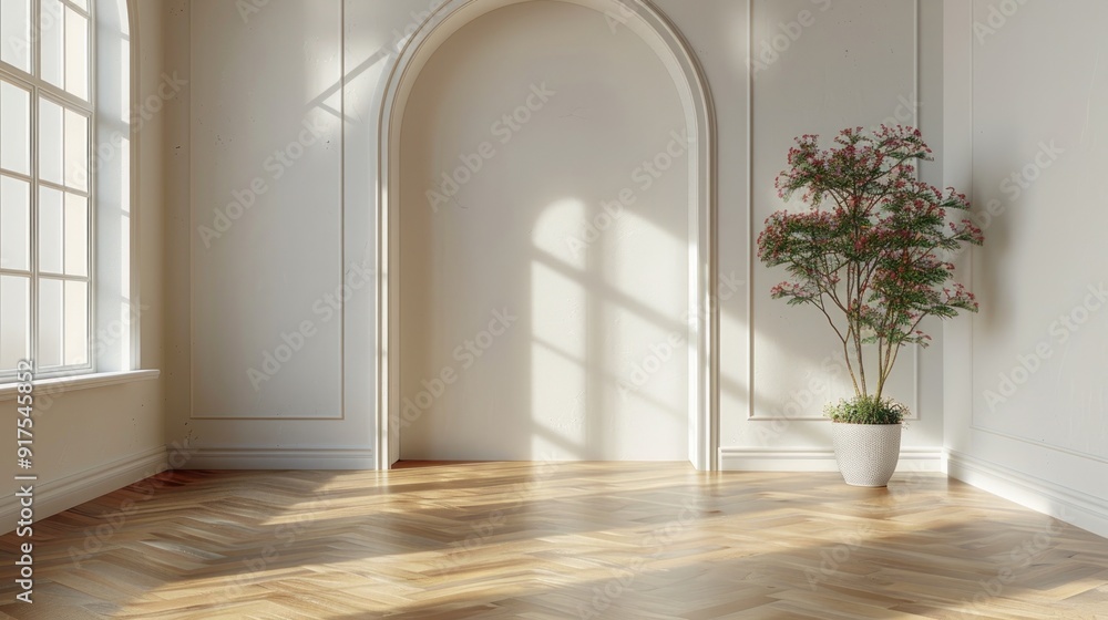 Sunlit Interior with Arched Doorway and Plant Sunlit Interior with Arched Doorway and Plant