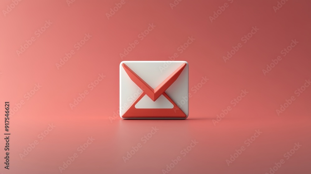 Minimalist 3D Render of a Red and White Envelope Icon on a Solid Red Background Minimalist 3D Render of a Red and White Envelope Icon on a Solid Red Background