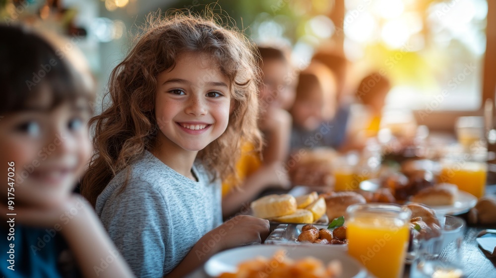 Happy Girl Eating with Family at a Restaurant. Happy Girl Eating with Family at a Restaurant.