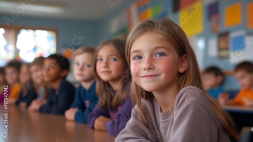 Young school girl in class.