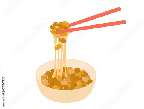 お箸で持ち上げたネバネバ納豆のイラスト
