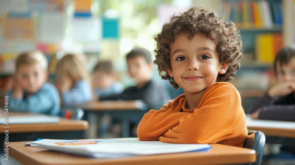 Happy little boy in classroom. Happy little boy in classroom.