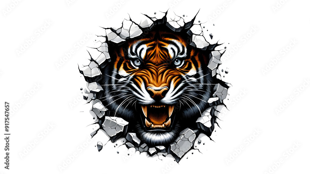 Tiger Roar coming out from broken wall.png transparant background Tiger Roar coming out from broken wall.png transparant background