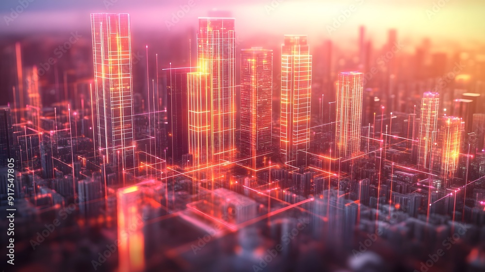 Digital Cityscape with Luminous Skyscrapers and Data Streams, Symbolizing Technological Integration in Urban Life Digital Cityscape with Luminous Skyscrapers and Data Streams, Symbolizing Technological Integration in Urban Life