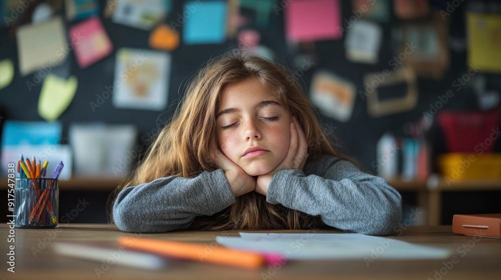 Tired Student Sleeping at Desk. Tired Student Sleeping at Desk.