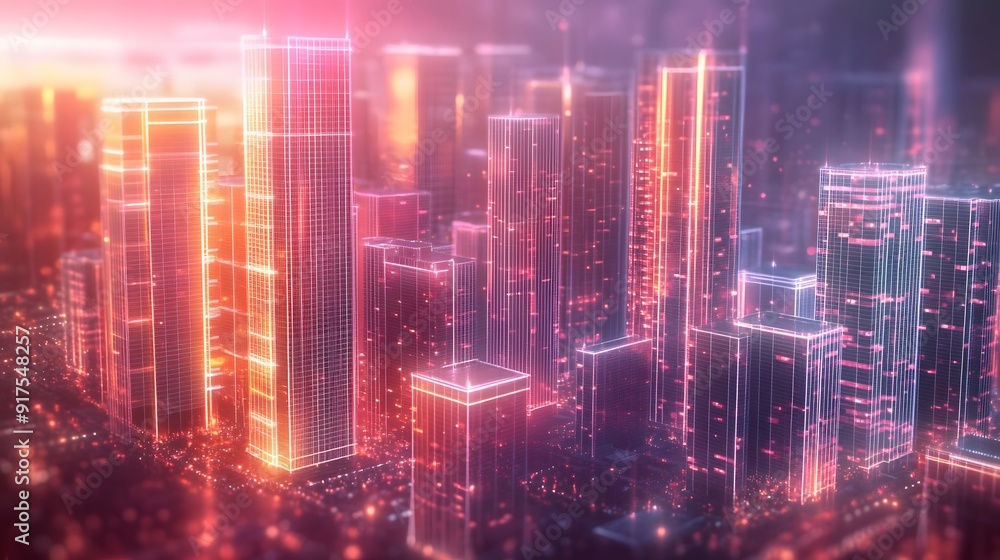 Digital Cityscape with Luminous Skyscrapers and Data Streams, Symbolizing Technological Integration in Urban Life Digital Cityscape with Luminous Skyscrapers and Data Streams, Symbolizing Technological Integration in Urban Life