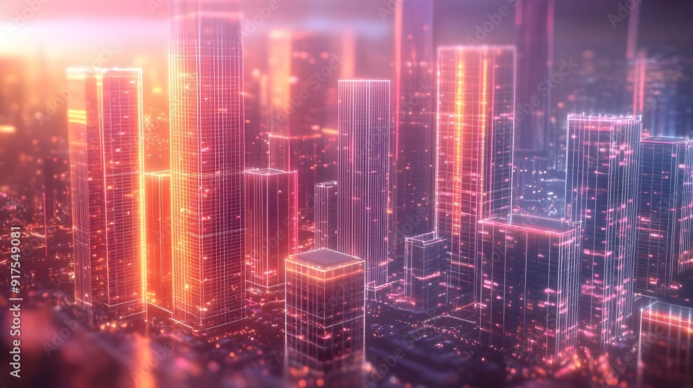 Digital Cityscape with Luminous Skyscrapers and Data Streams, Symbolizing Technological Integration in Urban Life Digital Cityscape with Luminous Skyscrapers and Data Streams, Symbolizing Technological Integration in Urban Life