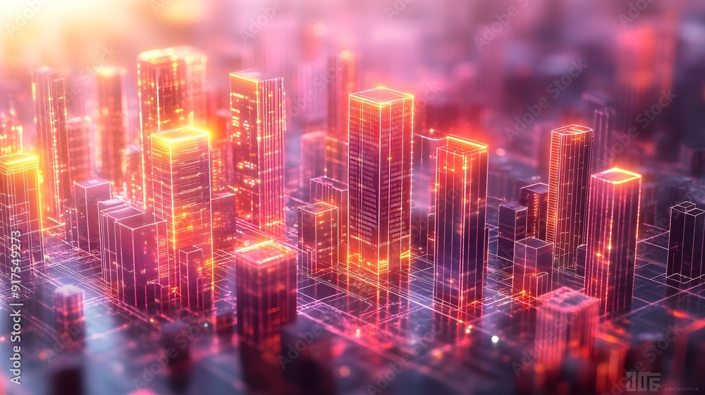 Digital Cityscape with Luminous Skyscrapers and Data Streams, Symbolizing Technological Integration in Urban Life Digital Cityscape with Luminous Skyscrapers and Data Streams, Symbolizing Technological Integration in Urban Life