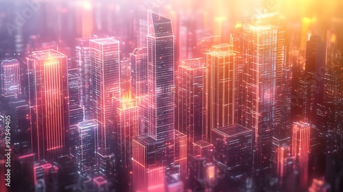 Wallpaper Mural Digital Cityscape with Luminous Skyscrapers and Data Streams, Symbolizing Technological Integration in Urban Life Torontodigital.ca