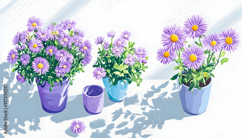 Wallpaper Mural Illustration of mini aster flowers as part of a table set decor Torontodigital.ca