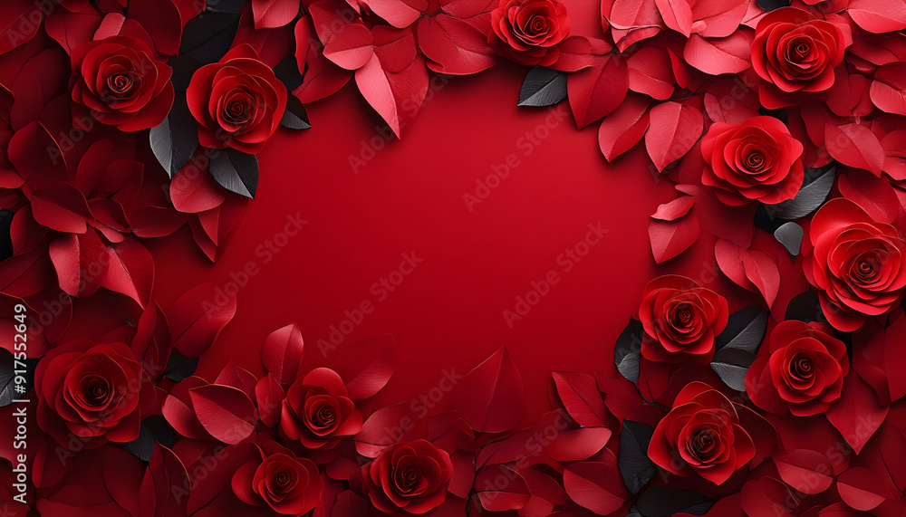 Red, Elegant Wall Background with Roses Illustration: Vibrant Floral Wallpaper Red, Elegant Wall Background with Roses Illustration: Vibrant Floral Wallpaper