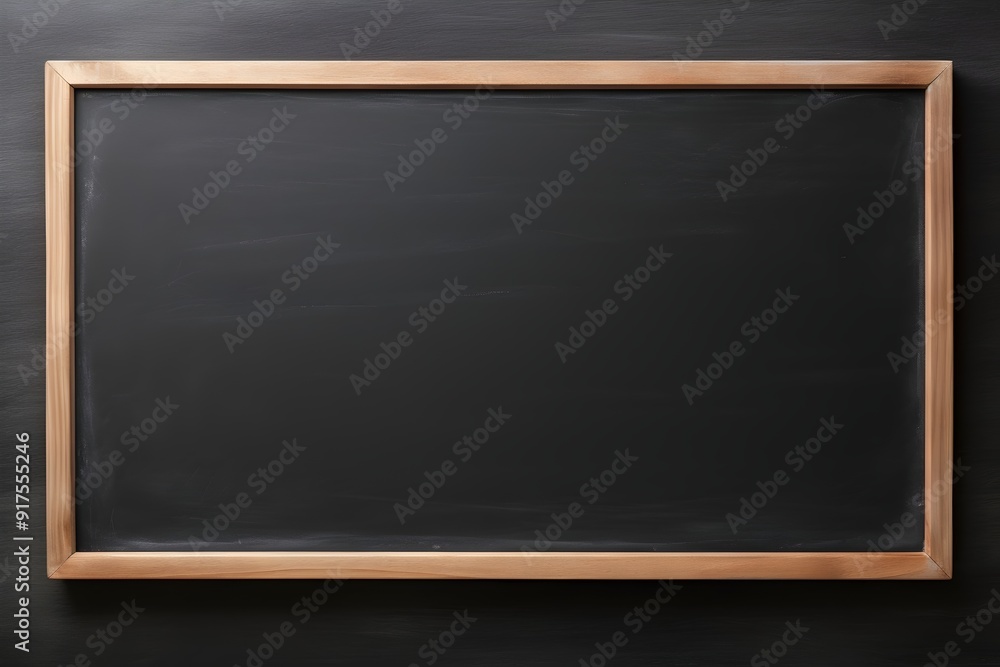 Empty blackboard with wooden frame on black background for education and message design Empty blackboard with wooden frame on black background for education and message design