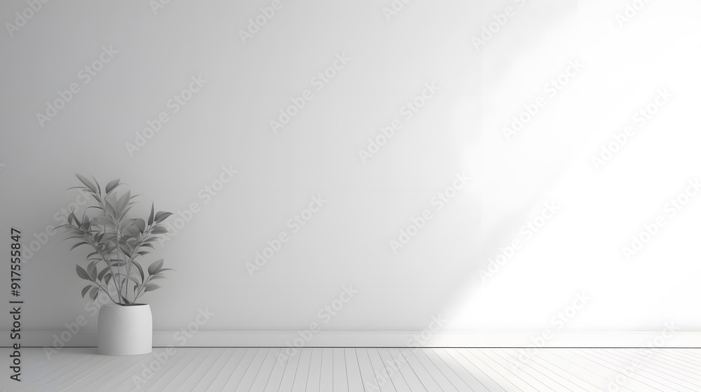 Realistic Room Corner with Wall Lamp and Plant on White Background, Soft Lighting from Left Realistic Room Corner with Wall Lamp and Plant on White Background, Soft Lighting from Left