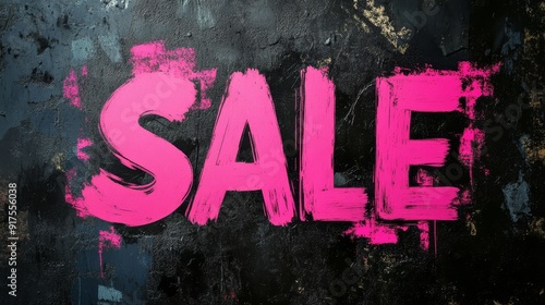 Word SALE. Pink brush stroke with grungy paint splashes. SALE typography design