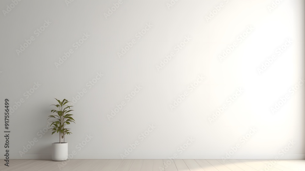 Realistic Room Corner with Wall Lamp and Plant on White Background, Soft Lighting from Left Realistic Room Corner with Wall Lamp and Plant on White Background, Soft Lighting from Left