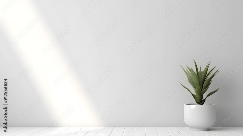 Realistic Room Corner with Wall Lamp and Plant on White Background, Soft Lighting from Left Realistic Room Corner with Wall Lamp and Plant on White Background, Soft Lighting from Left