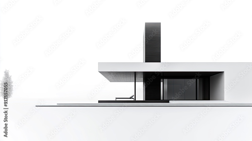 A minimalist architectural rendering of a modern house, showcasing clean lines and a simple geometric design, with a stark white background highlighting the structure. A minimalist architectural rendering of a modern house, showcasing clean lines and a simple geometric design, with a stark white background highlighting the structure.