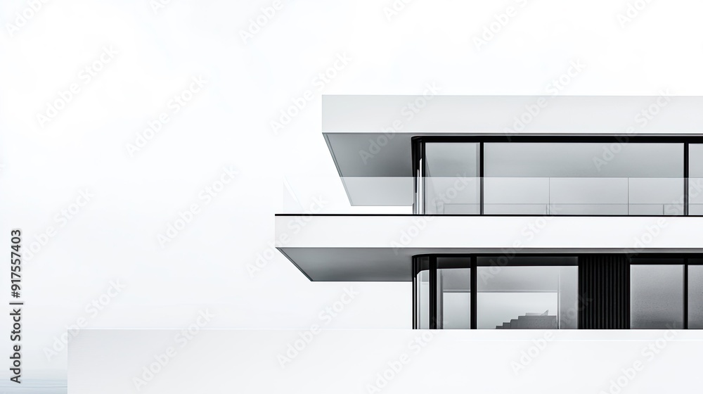 A side view of a sleek, minimalist house with large windows and flat surfaces, captured against a pure white backdrop that draws attention to the architectural details. A side view of a sleek, minimalist house with large windows and flat surfaces, captured against a pure white backdrop that draws attention to the architectural details.