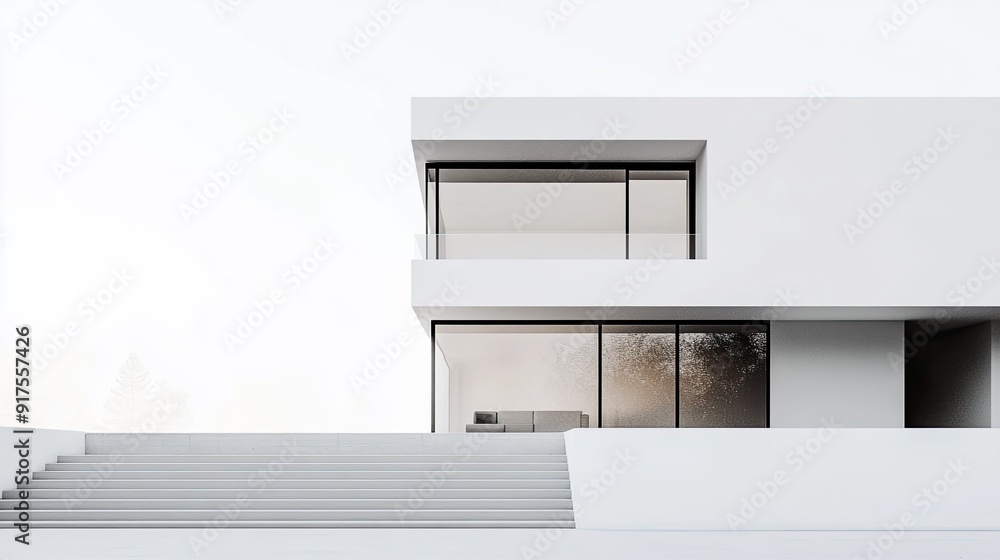 A side view of a sleek, minimalist house with large windows and flat surfaces, captured against a pure white backdrop that draws attention to the architectural details. A side view of a sleek, minimalist house with large windows and flat surfaces, captured against a pure white backdrop that draws attention to the architectural details.