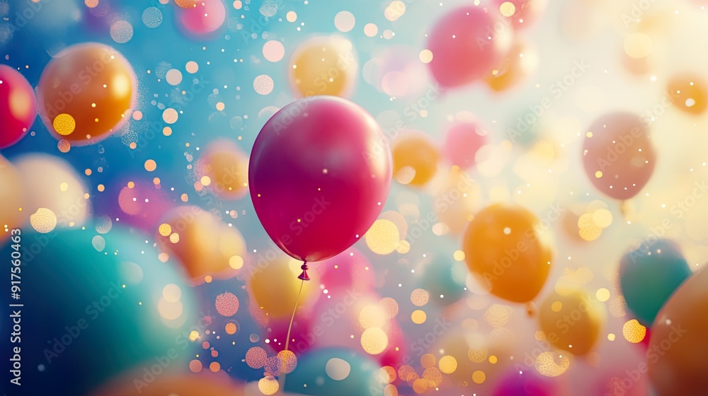 Colorful Balloons in Sky with Sparkles Colorful Balloons in Sky with Sparkles
