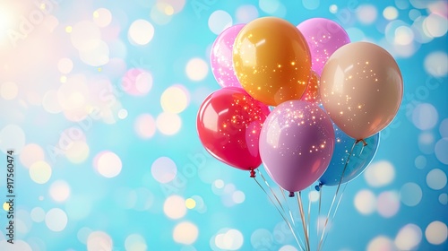 Colorful Balloons in Sky with Sparkles photo