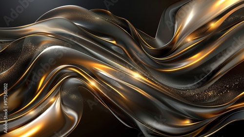Abstract 3D Gold and Black Swirling Background.