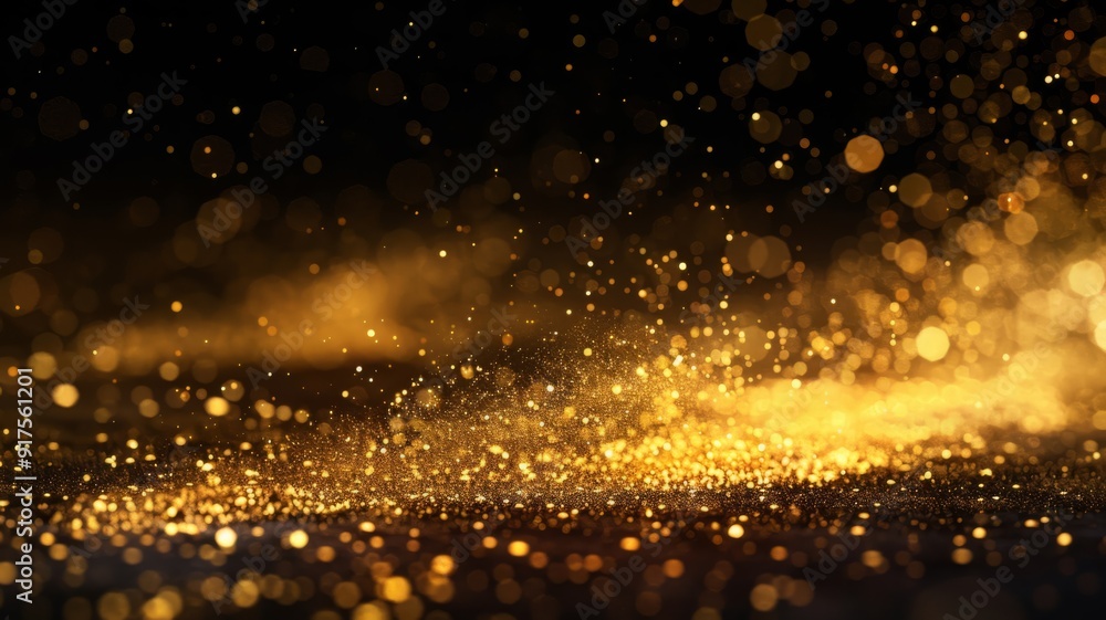 Golden Glitter and Bokeh Lights on a Black Background Golden Glitter and Bokeh Lights on a Black Background