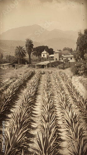 Old photo of Traditional Agave Farming and Tequila Production in Scenic Jalisco Countryside