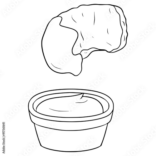 chicken nugget dipping in ketchup illustration hand drawn outline vector