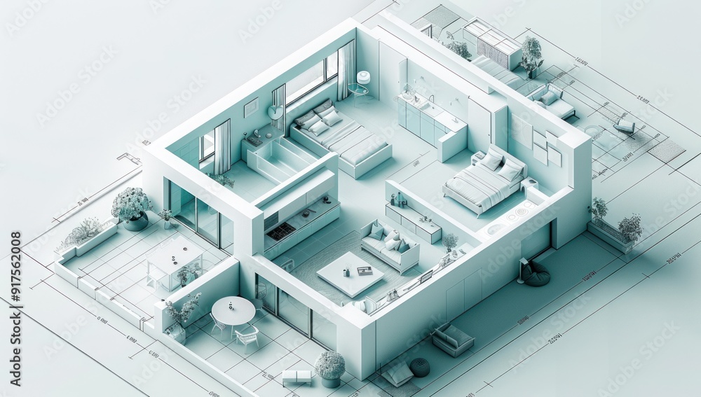 Isometric View of a Modern Apartment Design Isometric View of a Modern Apartment Design