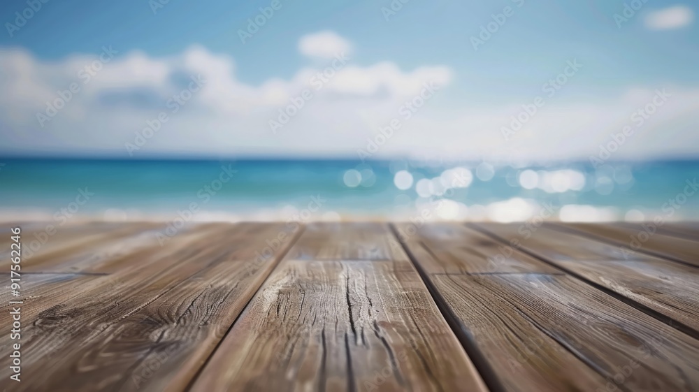 Wooden Deck Overlooking a Blurred Beach Scene Wooden Deck Overlooking a Blurred Beach Scene