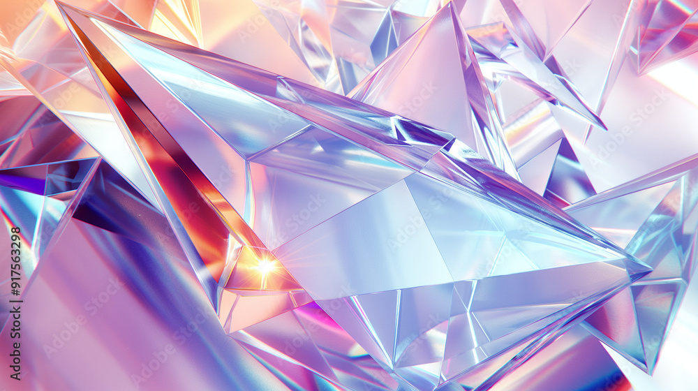 3D Abstract Crystals: Crystal-like 3D abstract forms with faceted surfaces and light reflections, with copy space 3D Abstract Crystals: Crystal-like 3D abstract forms with faceted surfaces and light reflections, with copy space