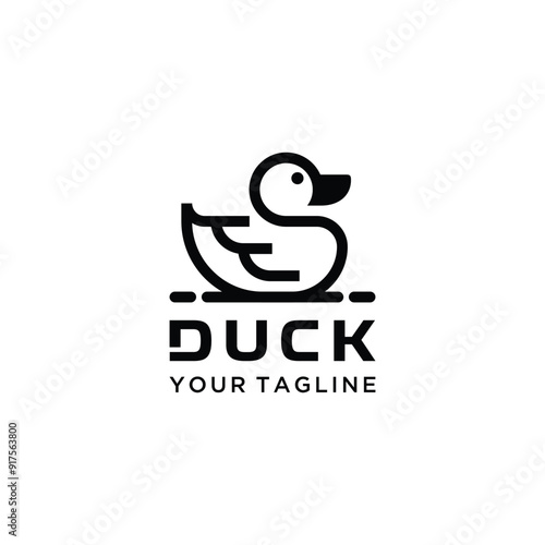 simple duck logo vector illustration with line art style
