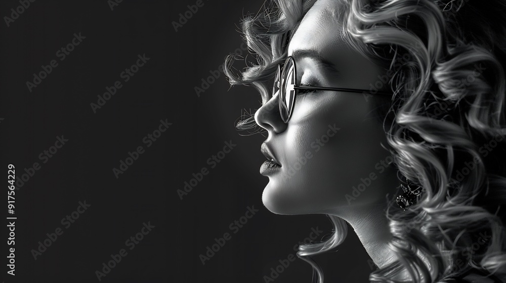Glamorous profile portrait of a beautiful woman with curly hair Glamorous profile portrait of a beautiful woman with curly hair