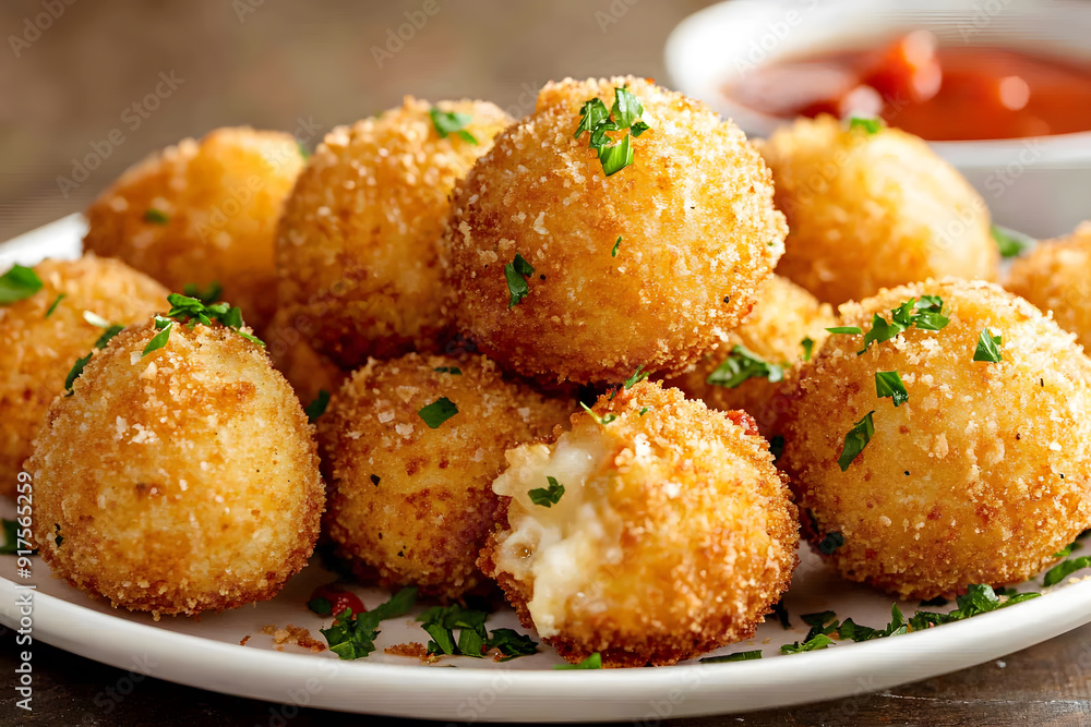 Perfectly fried golden crispy arancini with a rich and cheesy filling, a taste of Sicily Perfectly fried golden crispy arancini with a rich and cheesy filling, a taste of Sicily