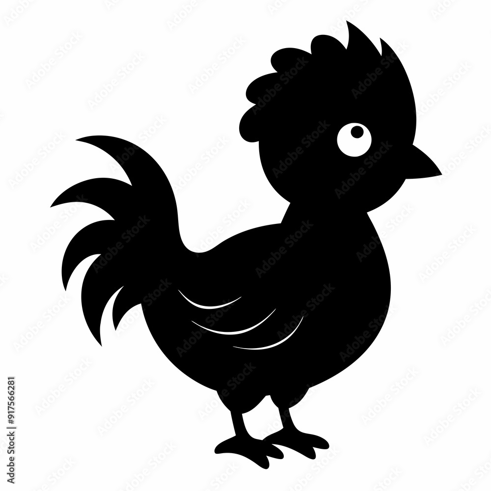 Fototapeta premium Rooster isolated on white background, Rooster vector illustration, bird on a branch vector art, chicken silhouette, bird vector icon, chickens on a branch line art, eps