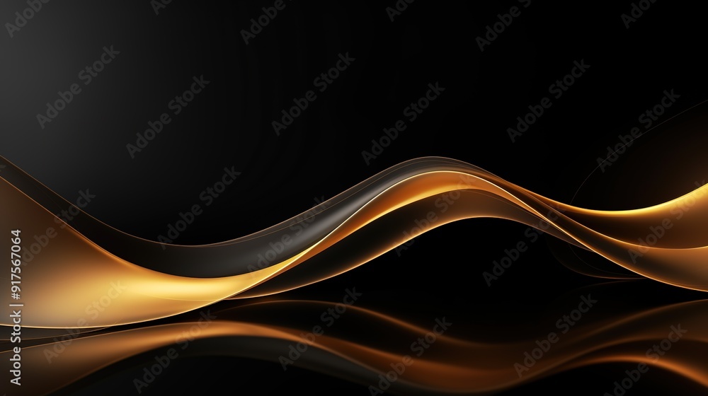 Abstract background with a golden wave and reflection on black. Abstract background with a golden wave and reflection on black.