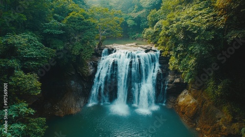 Serene Waterfall in Lush Green Forest